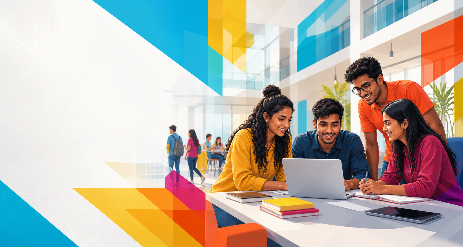 Students learning together in a modern campus
