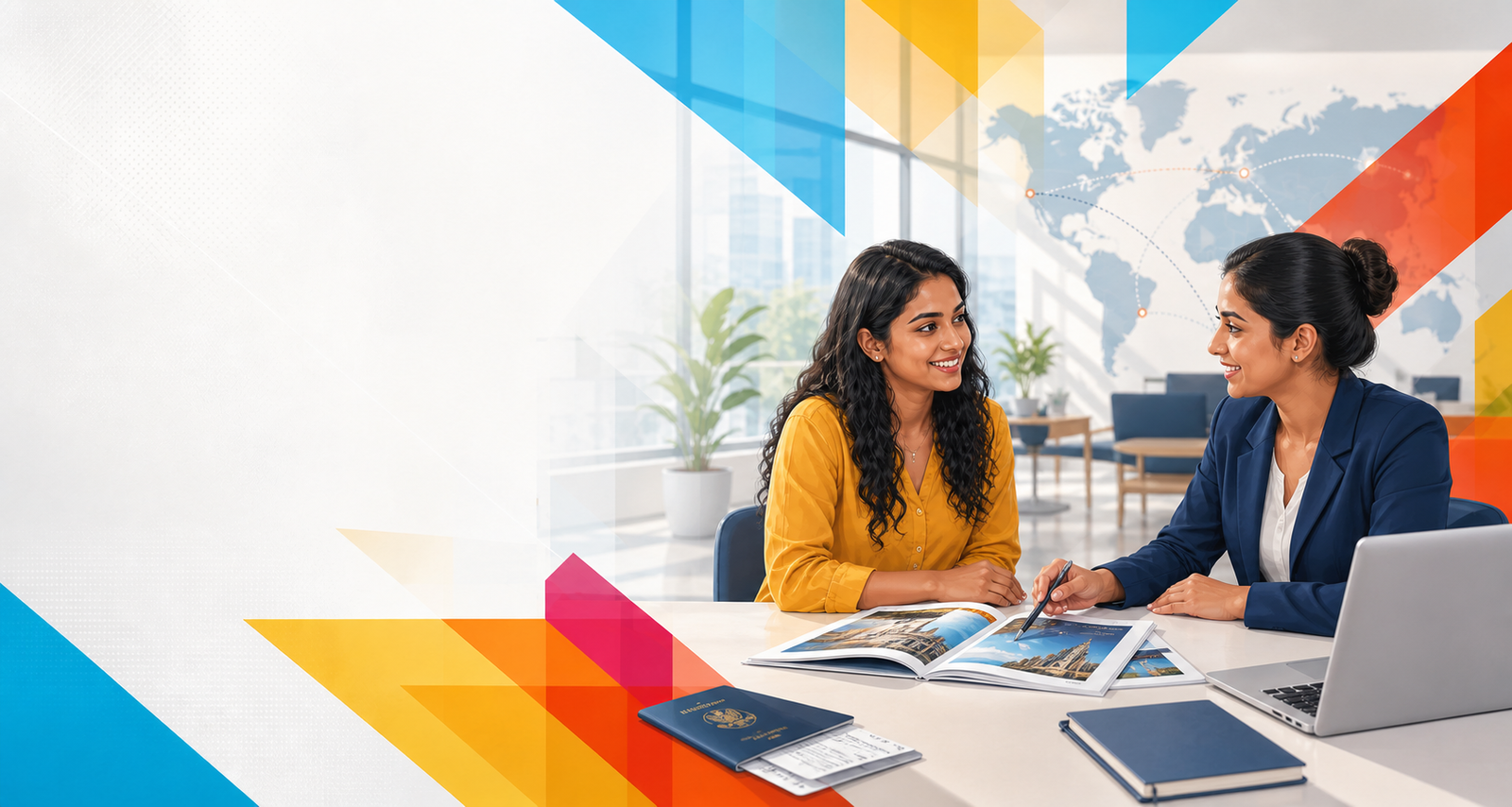 A student planning overseas study with an education advisor